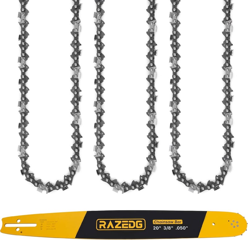 RazEdg 20 Inch Chainsaw Bar and Chain Combo, .325" Pitch, 050" Gauge, 78 Drive Links Fits Husqvarna, Echo CS-440, Craftsman, Milwaukee M18 FUEL and More (1 Bar + 3 Chains) - Image 1